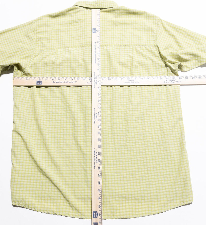 Simms Fishing Shirt Men's 2XL Green/Yellow Check Short Sleeve Button-Up Wicking