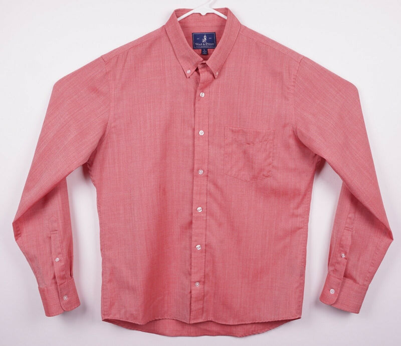 Wool & Prince Men's Large 100% Worsted Wool Pink/Red Button-Down Flannel Shirt