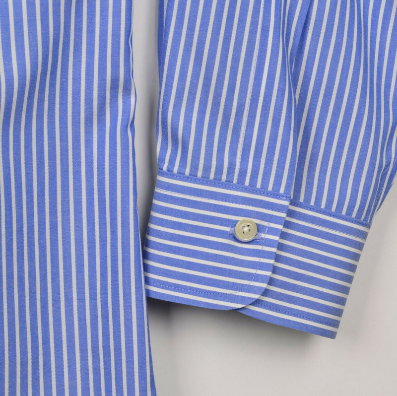 Brooks Brothers Men's 17-34 Slim Non-Iron Blue Striped Long Sleeve Dress Shirt