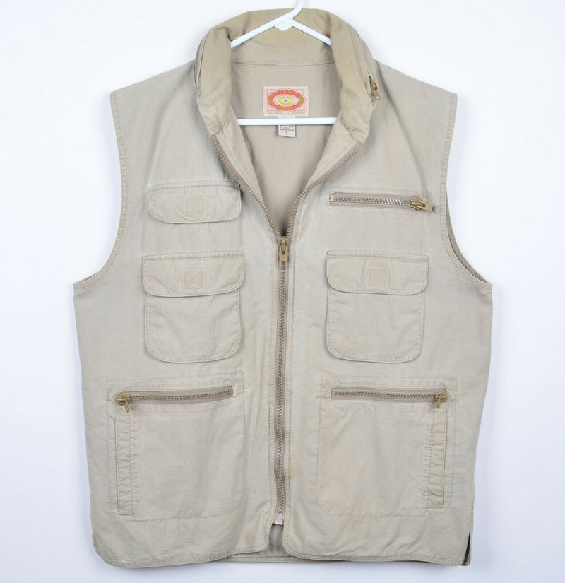 Vtg Banana Republic Men's Large Safari Fishing Khaki Pocket Hood Utility Vest