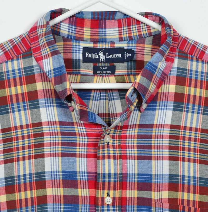 Polo Ralph Lauren Men's 2XL Red Blue Multi-Color Plaid Blake Button-Down Shirt