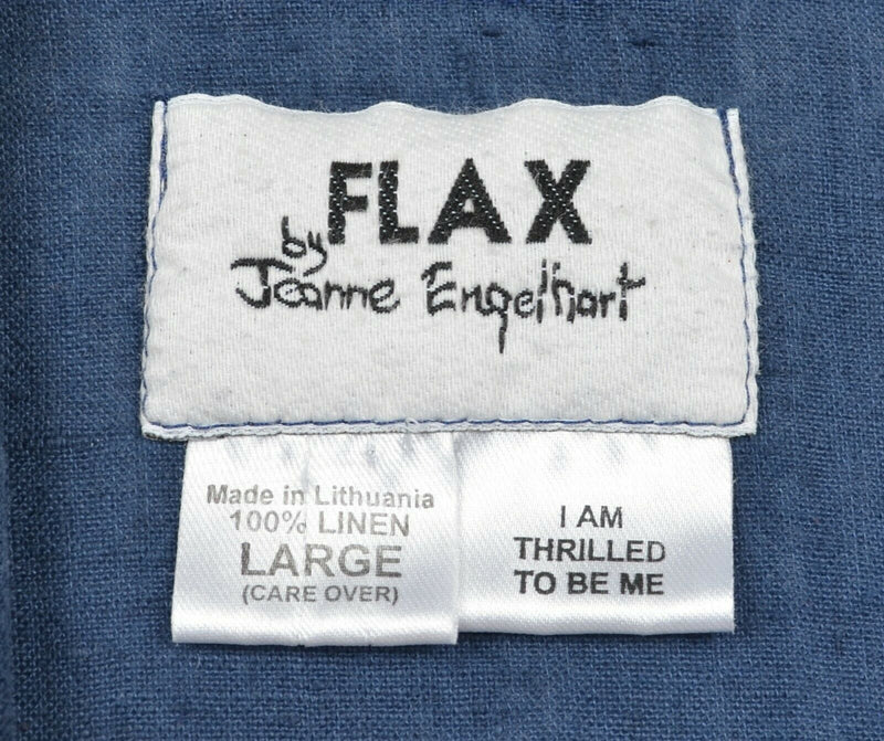 Flax Jeanne Engelhart Men's Large 100% Linen Solid Navy Blue Button-Front Shirt