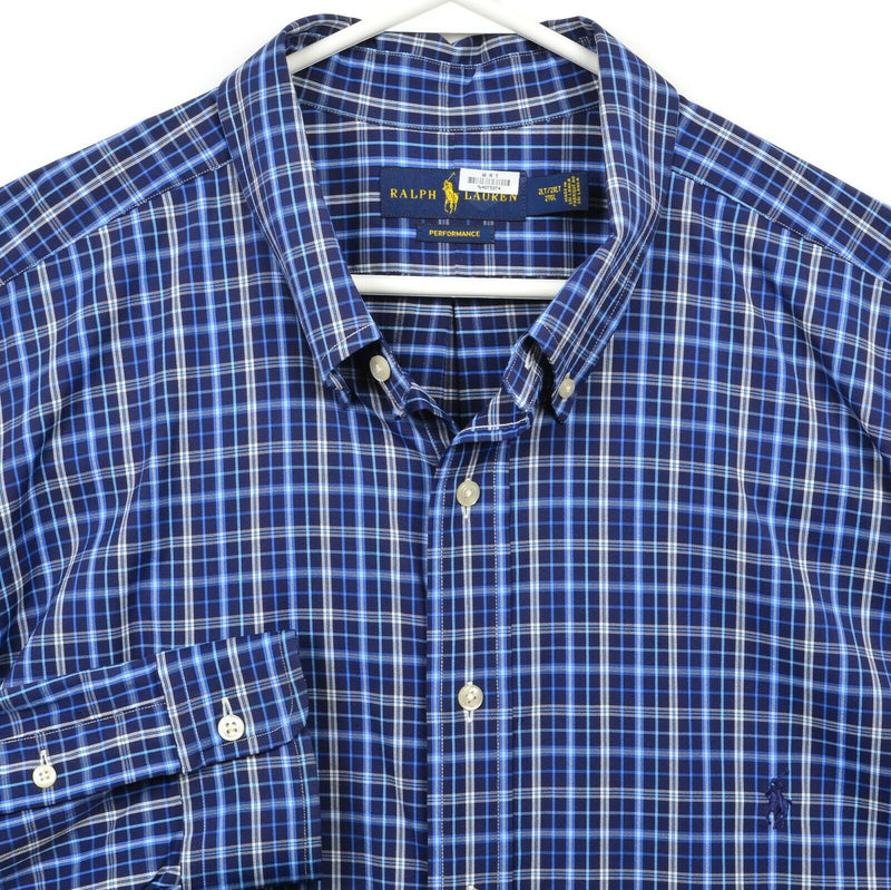 Polo Ralph Lauren Performance Men 2XLT (2XL Tall) Nylon Wicking Blue Plaid Shirt