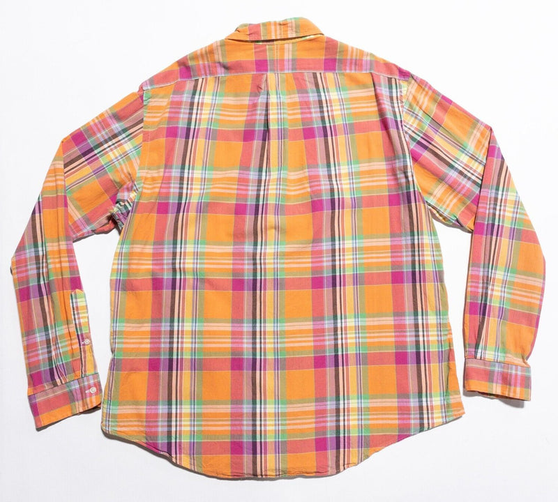 Polo Ralph Lauren Indian Madras Shirt Mens 2XL Colorful Plaid Orange Pink Button