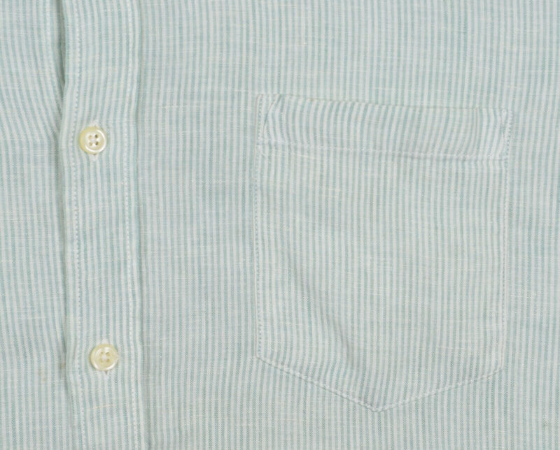 J. Crew Men's Sz Large Irish Linen Green White Micro Stripe Irish Linen Shirt