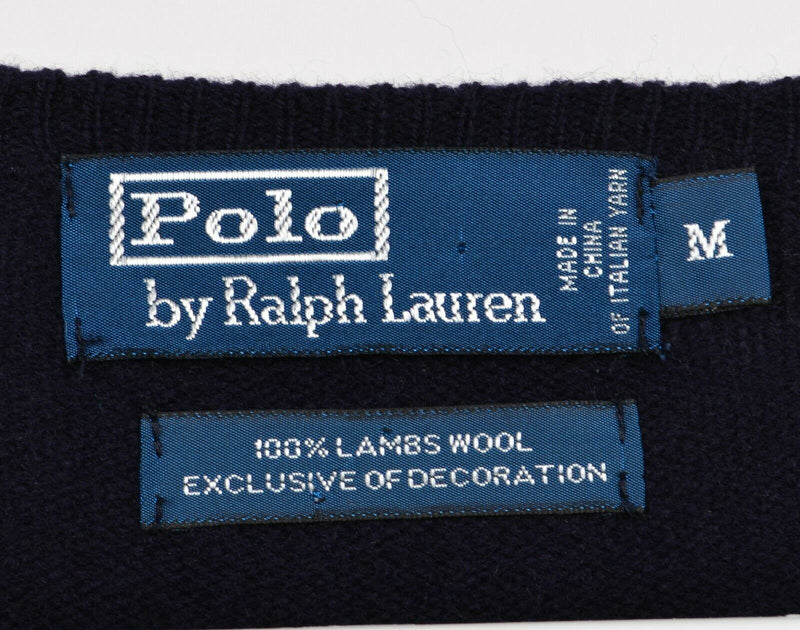 Polo Ralph Lauren Men's Medium 100% Lambswool Navy Blue V-Neck Pullover Sweater