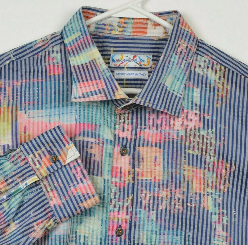 Brandolini Men's 3XL Seersucker Multi-Color Abstract Striped Button-Front Shirt