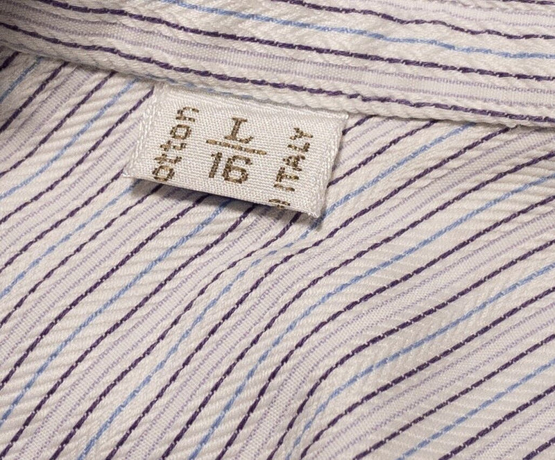 Brioni Men's Dress Shirt 16 (Large) Light Purple White Striped Italy Designer