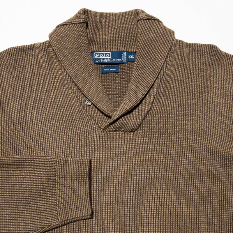 Polo Ralph Lauren Men's 2XL 100% Wool Shawl Collar Pullover Knit Sweater Brown