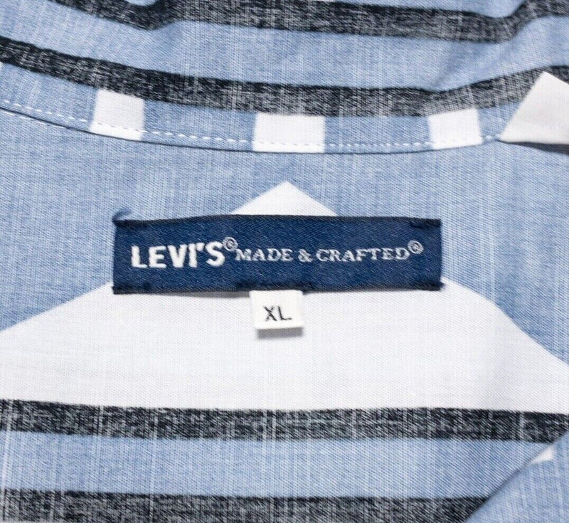 Levi's Made & Crafted Shirt XL Mens Blue Geometric Camp Loop Collar Short Sleeve