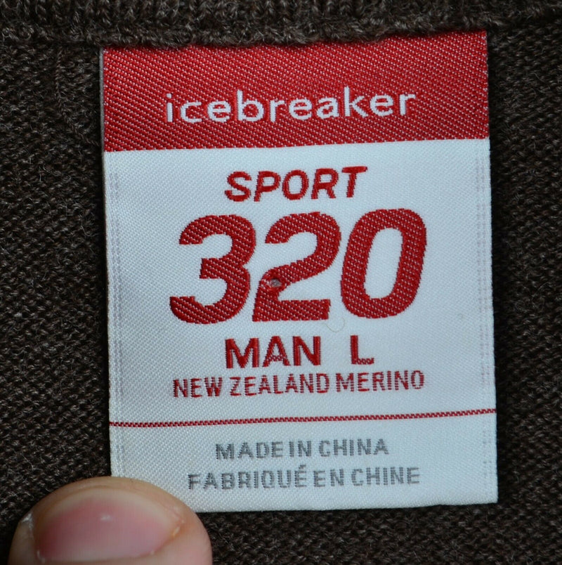 Icebreaker Sport 320 Men's Large Merino Wool Half Zip Brown Heavy Sweater Jacket
