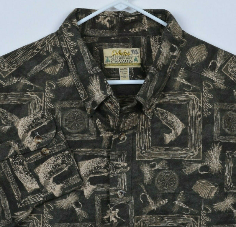 Cabela's Chamois Men's 3XL Fishing Lures Print Deerskin Soft Flannel Shirt