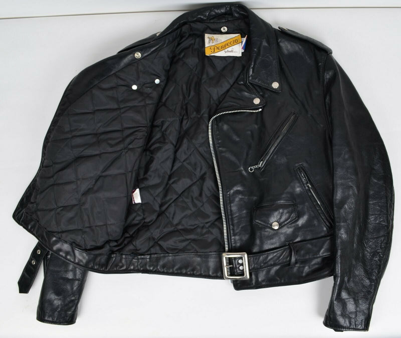 Vintage 80s Schott Men's 44 Perfecto 118 Black Leather USA Motorcycle Jacket
