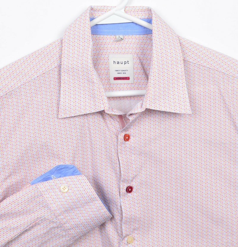 Haupt Men's Large Pink Geometric Accent Cuff Long Sleeve Button-Front Shirt