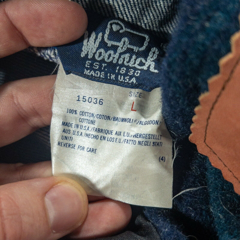 Woolrich Denim Wool Blanket Lined Vintage Hooded Chore Jacket Men's Large