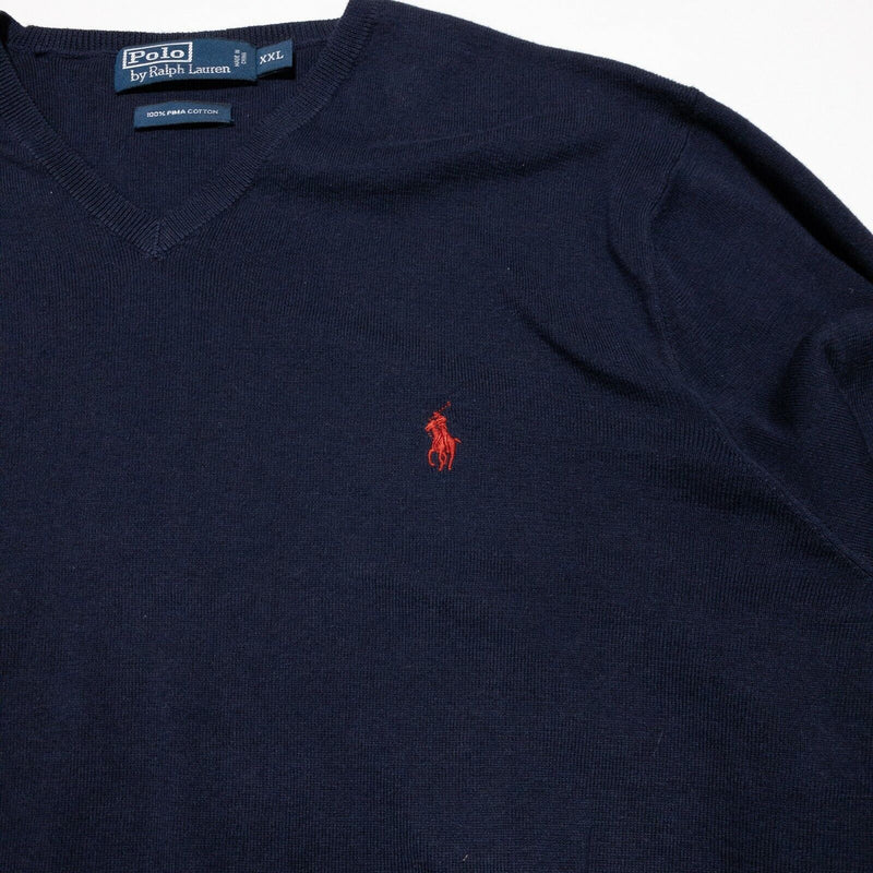 Polo Ralph Lauren Sweater Men's 2XL V-Neck Pima Cotton Navy Blue Pullover