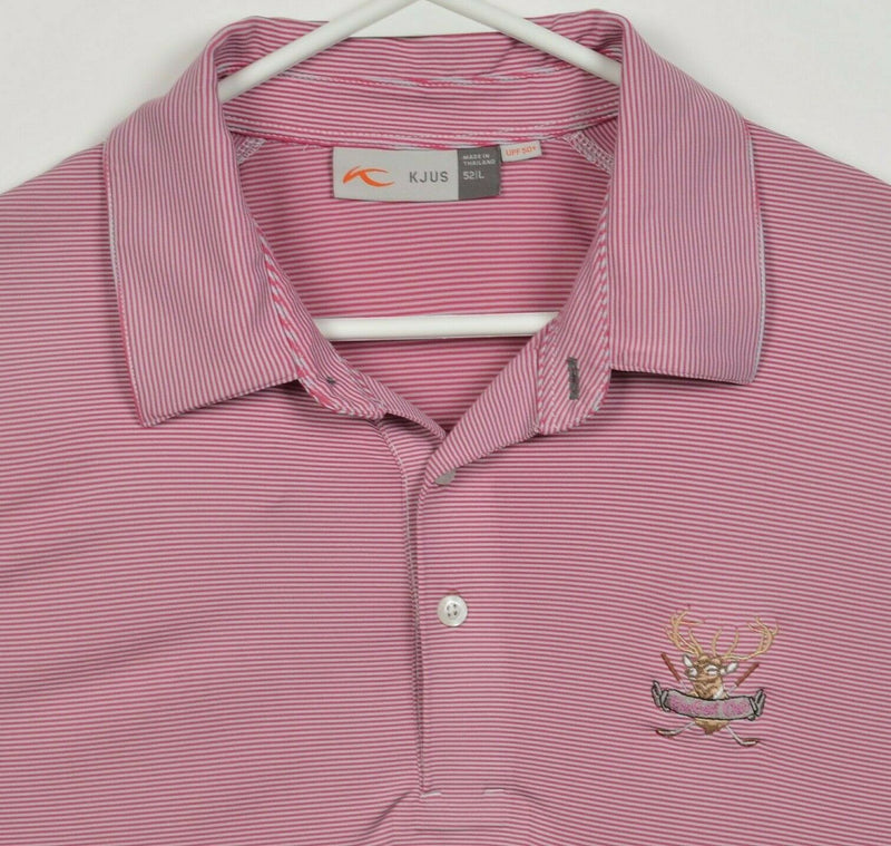 KJUS Men's Large/52 Pink Striped Golf Wicking UPF 50+ Soren Stripe Polo Shirt