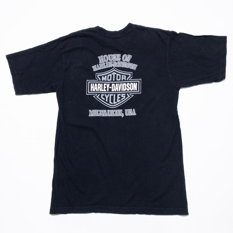 Harley-Davidson Skull T-Shirt Fits Men's S/M Vintage Y2K Flame Wings Black Biker