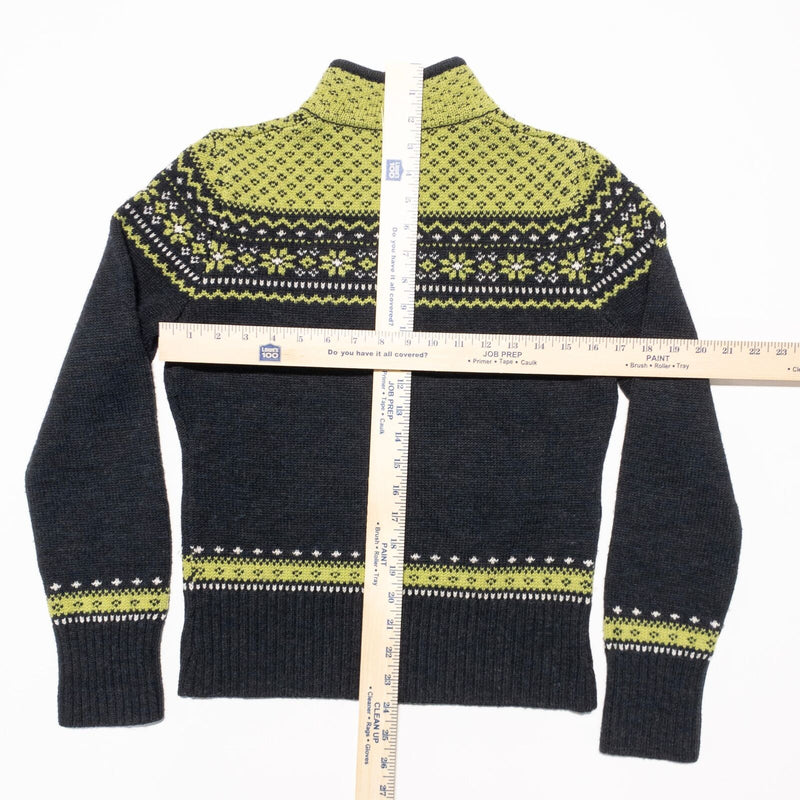 Neve Ski Sweater Women's Medium Full Zip Black Lime Fair Isle Snowflake
