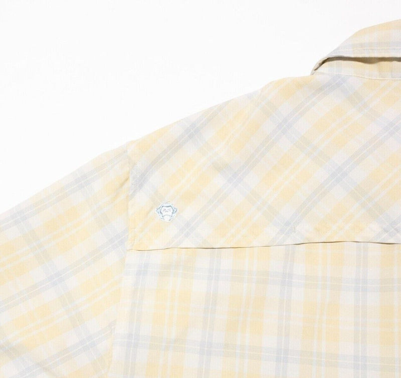 Howler Brothers Shirt Medium Men's Nylon Wicking Light Yellow Plaid Short Sleeve