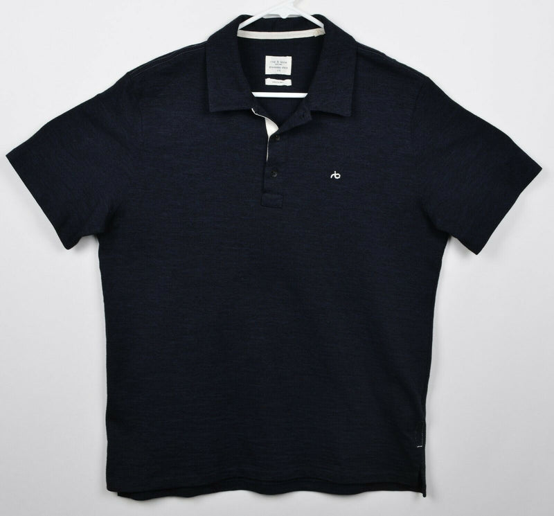 Rag & Bone Men's Sz Large Standard Issue Navy Blue Logo Cotton Poly Polo Shirt