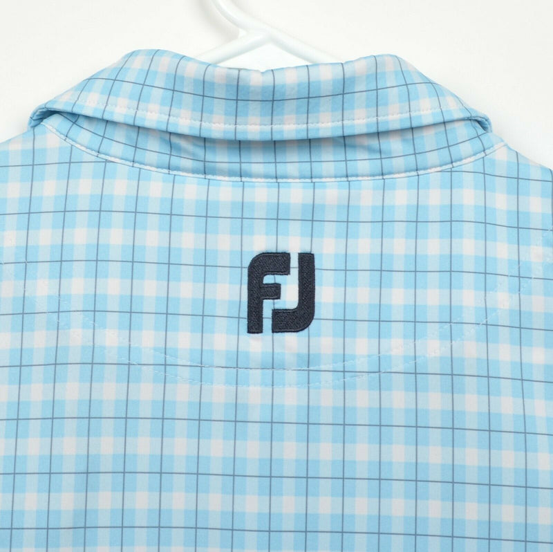 FootJoy Men's Sz Large Blue White Plaid Pocket FJ Performance Golf Polo Shirt