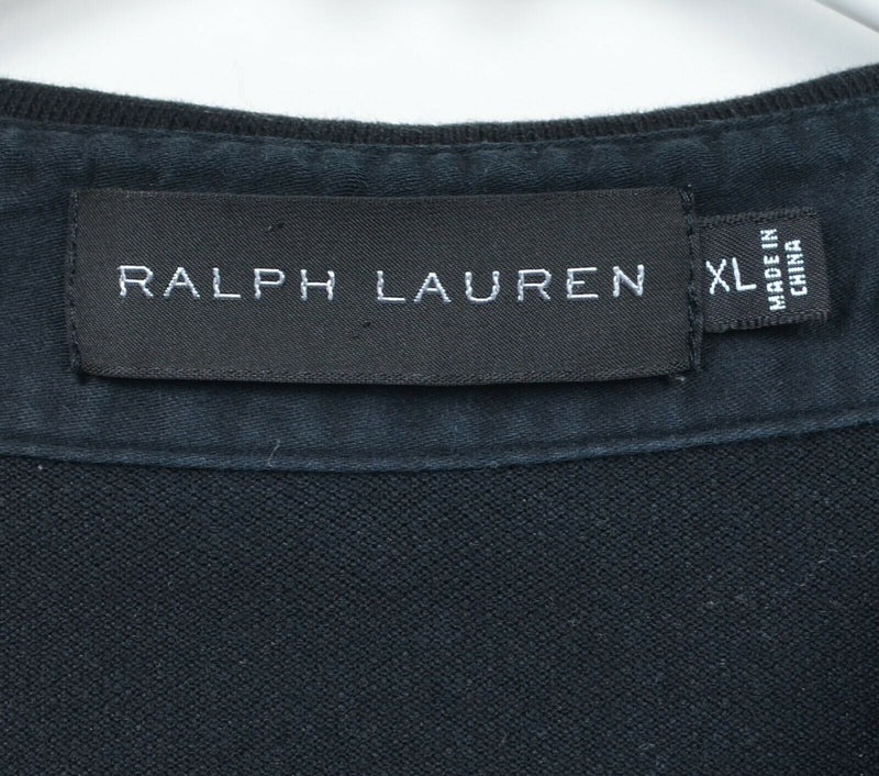Ralph Lauren Black Label Men's Sz XL RL Logo Solid Black Snap Collar Polo Shirt