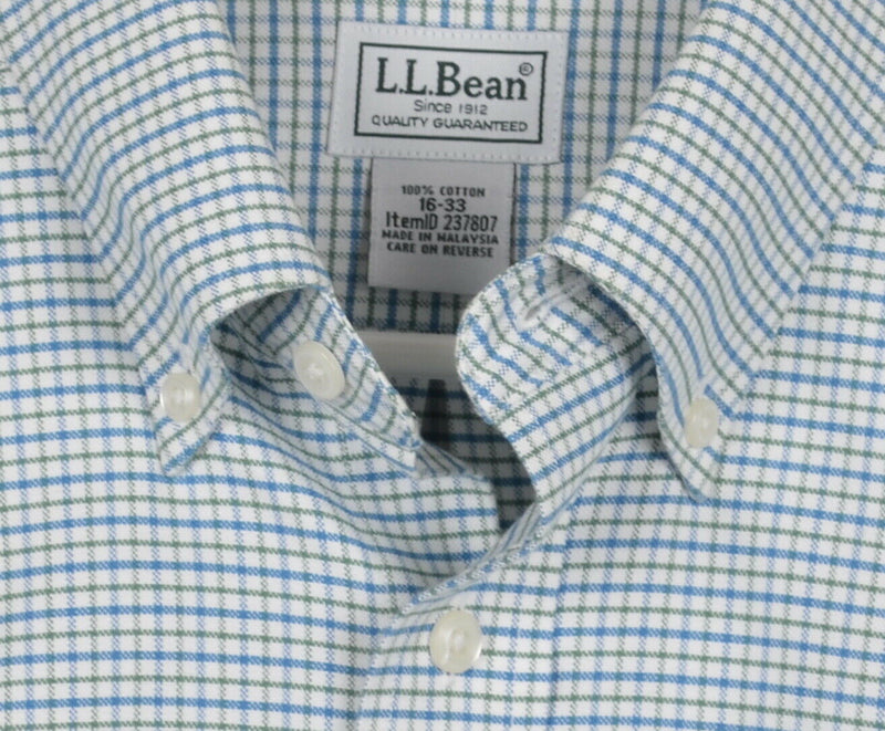 LL Bean Men's 16-33 (Large) Wrinkle Free Blue Green Plaid Button-Down Shirt