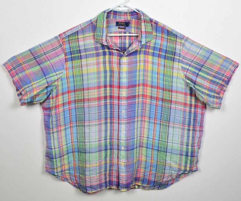 Polo Ralph Lauren Men's 3XB Ocean Wash Linen Green Yellow Colorful Plaid Shirt