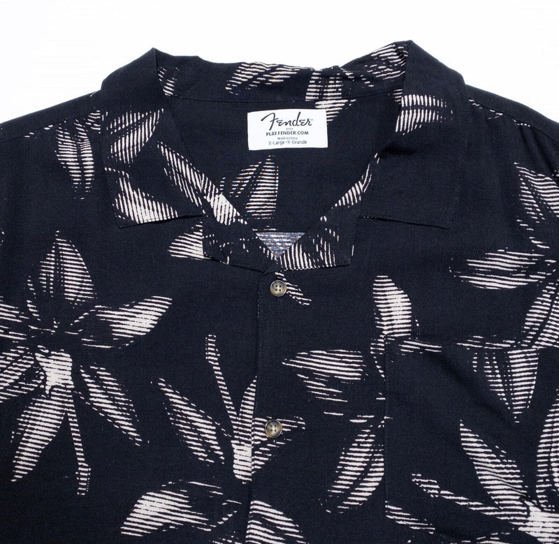 Fender Guitar Shirt XL Men's Floral Norvell Button Up Hawaiian Camp Aloha Black