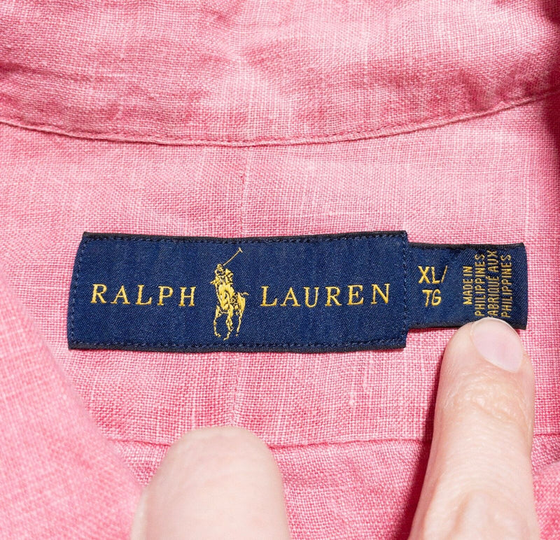 Polo Ralph Lauren Linen Shirt Men's XL Solid Pink Button-Down Vintage 90s