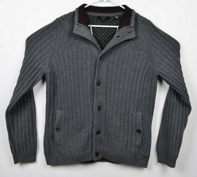 Ted Baker London Men's Sz 5 Gray Collared Chunky Knit Cardigan Sweater