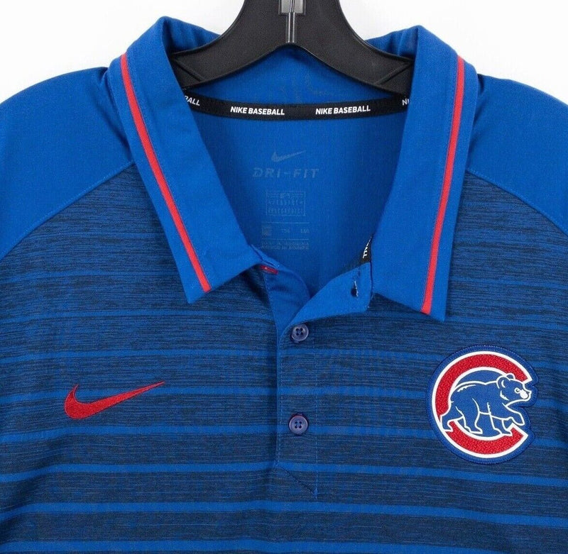 Chicago Cubs Nike Shirt 2XL Men's Dri-Fit Polo Blue Striped Wicking Stretch MLB
