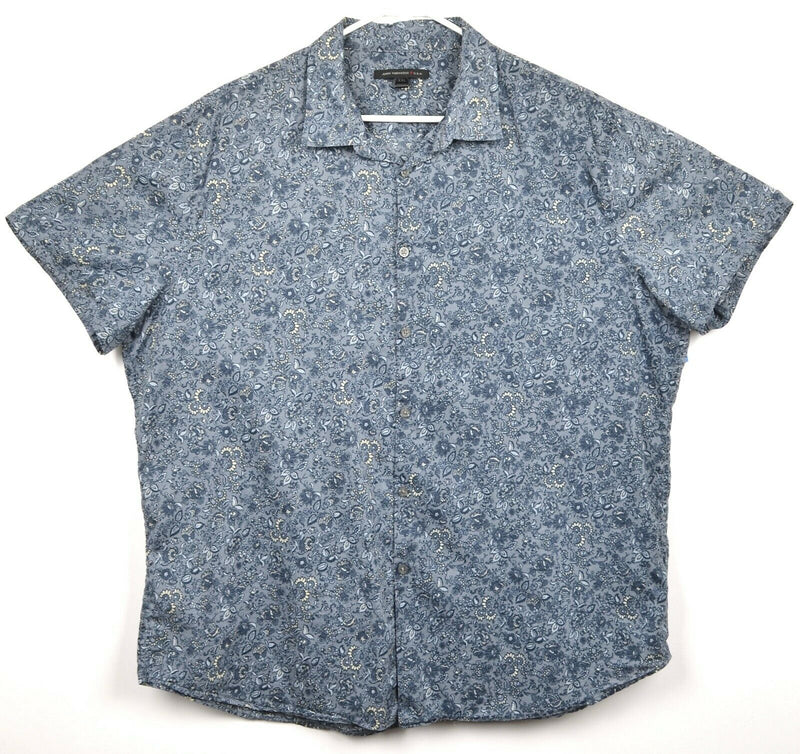 John Varvatos USA Men's 2XL Floral Paisley Blue Button-Front Short Sleeve Shirt