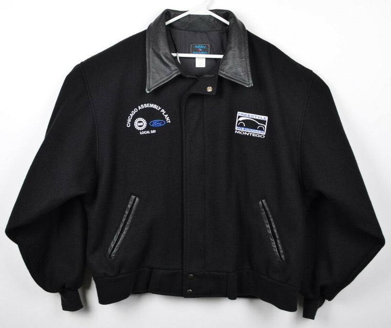 UAW Ford Chicago Assembly Plant Men's 2XL Wool Leather Snap Bomber Jacket