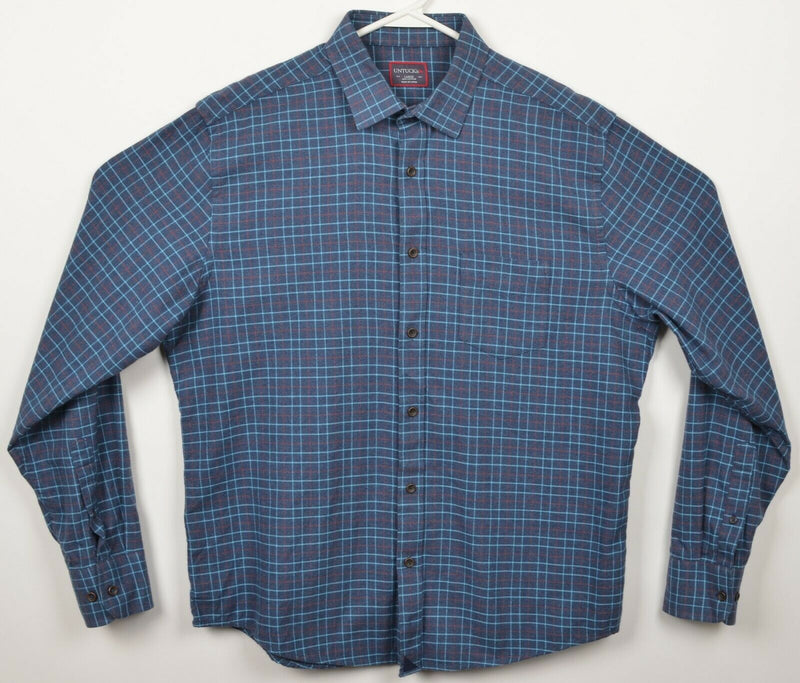 UNTUCKit Men's Large Navy Blue Check Casual Button-Front Flannel Shirt