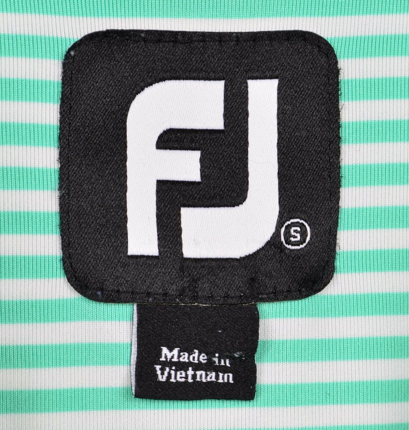 FootJoy Men's Sz Small Teal Green White Striped Polyester Golf Polo Shirt