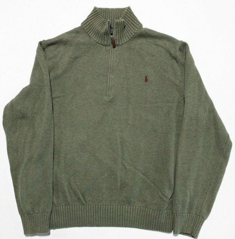 Polo Ralph Lauren Men's 2XL Solid Olive Green 1/4 Zip Pullover Knit Sweater