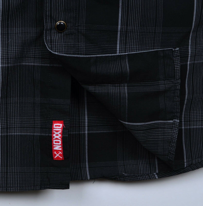 Dixxon Flannel Men's Small Pearl Snap Bamboo Black Gray Plaid Short Sleeve Shirt