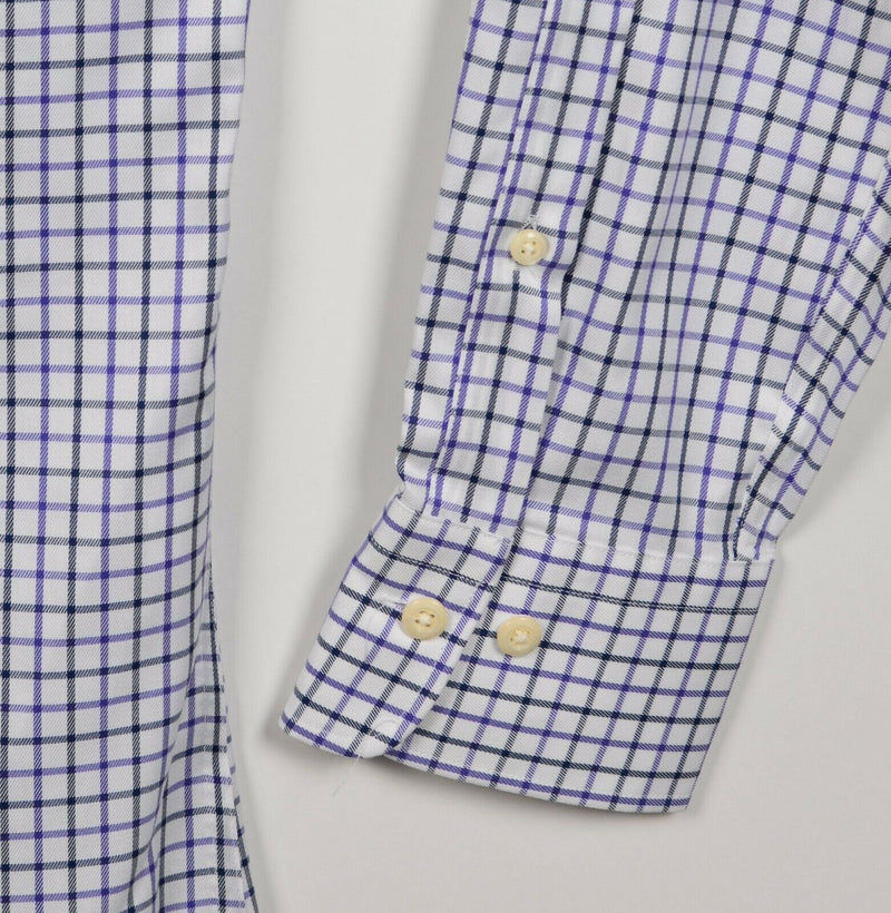 Peter Millar Men's Medium Nanoluxe EasyCare Purple Graph Check Shirt