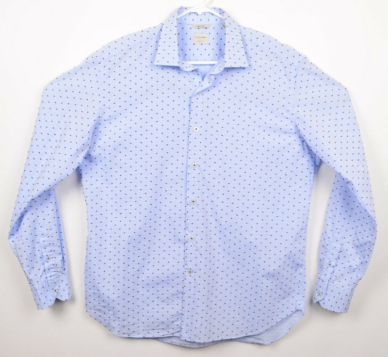 Culturata Men's Sz 17.5 XL Tailored Fit Blue Polka Dot Made in Italy Dress Shirt