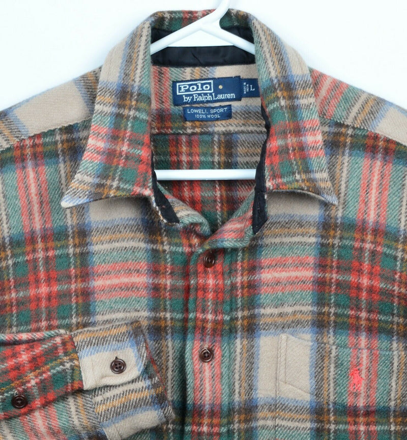 Polo Ralph Lauren Men's Large 100% Wool Plaid Lowell Sport Heavy Flannel Shirt