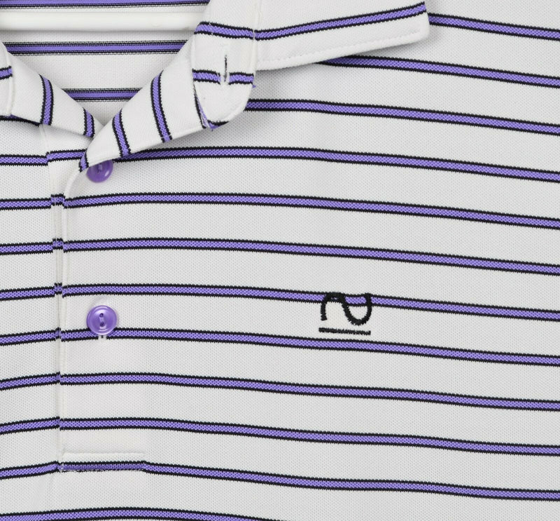 Peter Millar Summer Comfort Men's XL White Purple Striped Golf Polo Shirt