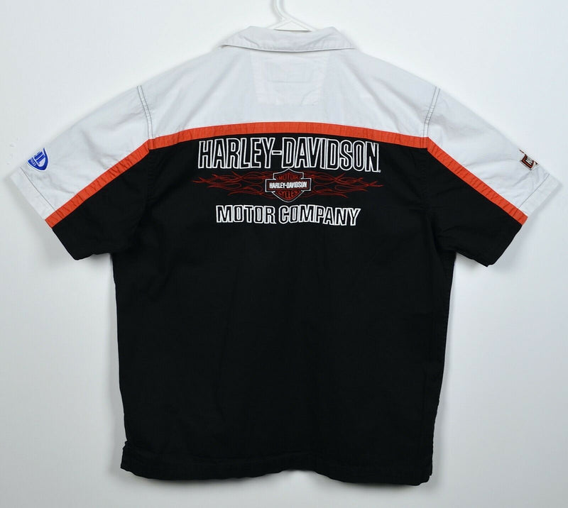 Harley-Davidson Staff Men's Large White Black Orange Buell Garage Mechanic Shirt