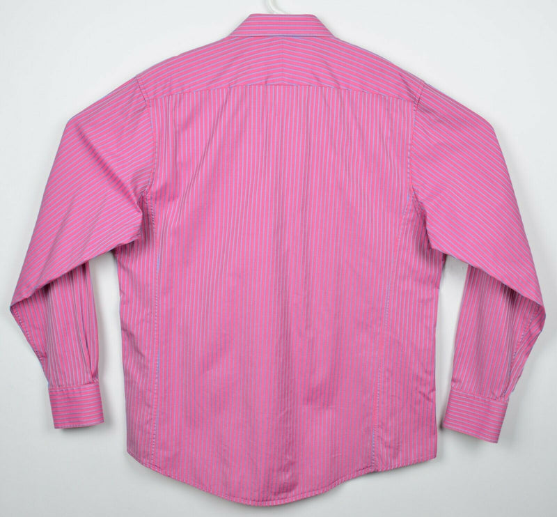 Thomas Pink Men's 17/43cm Slim Fit Pink Blue Striped Spread Collar Dress Shirt