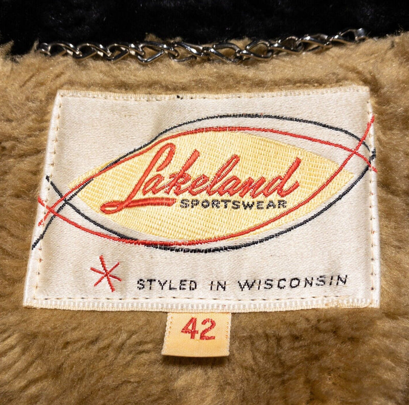 Vintage 50s Lakeland Coat Men 42 Wool Faux Fur Lined Heavyweight Wisconsin Union