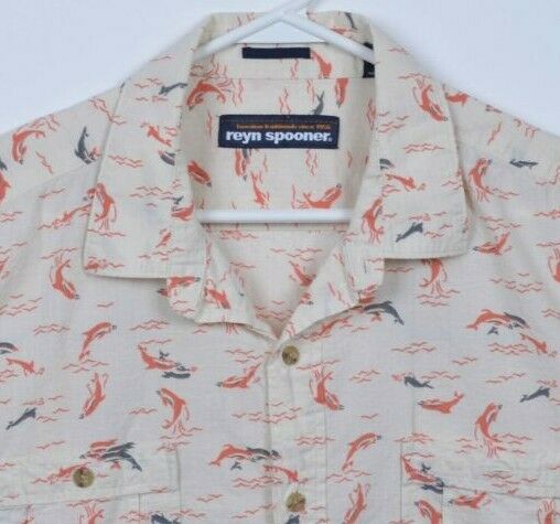 Reyn Spooner Men's XL Koi Pond Fish Orange White Japanese Hawaiian Aloha Shirt