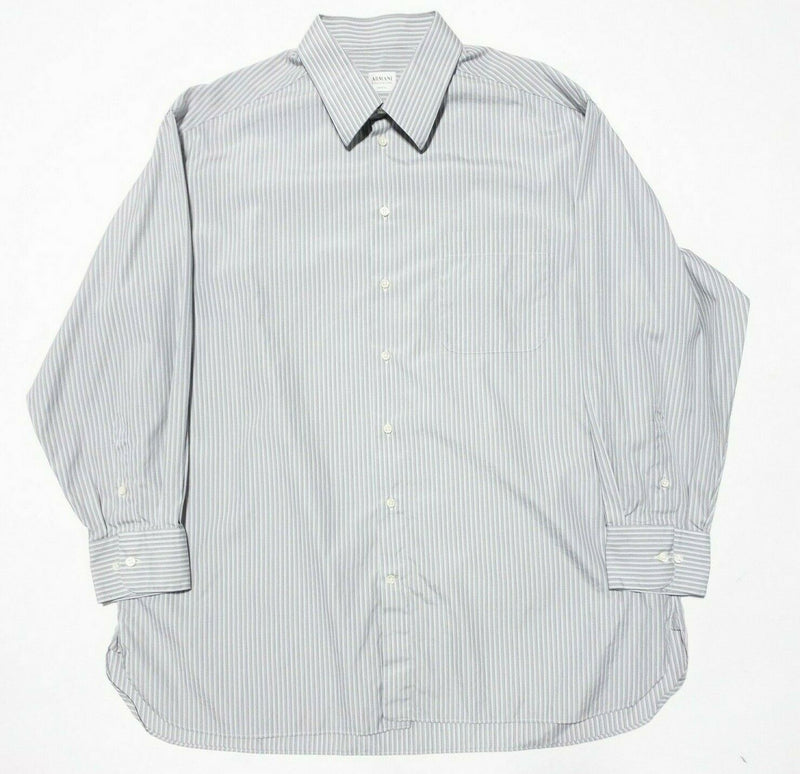 Armani Collezioni Dress Shirt 17.5 Men's Italian Gray Striped Long Sleeve