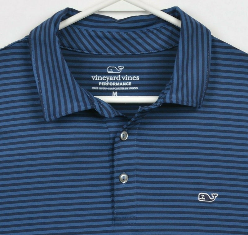 Vineyard Vines Performance Men's Medium Navy Blue Striped Whale Golf Polo Shirt