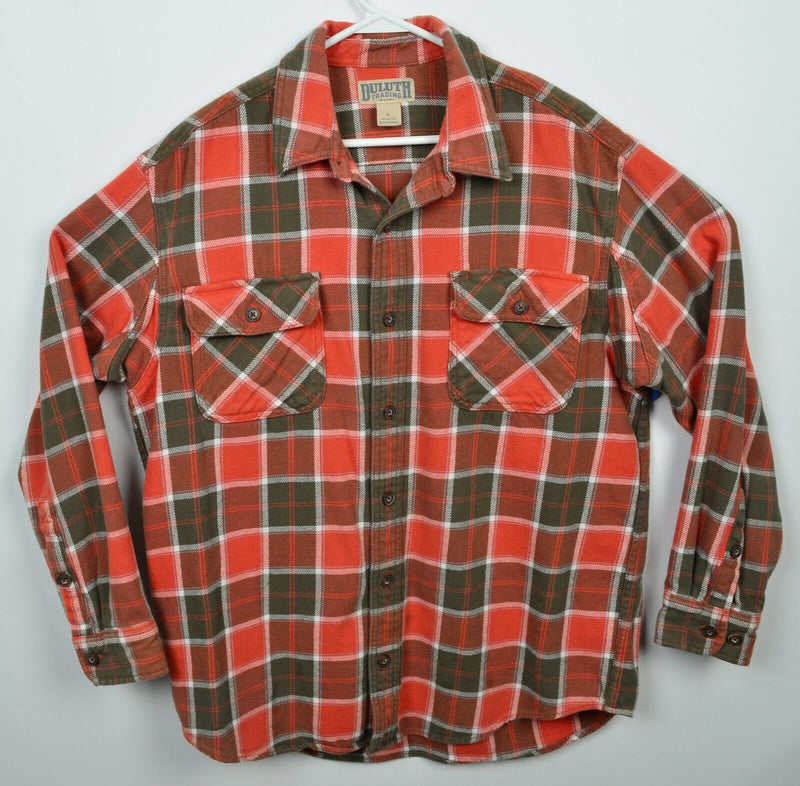 Duluth Trading Co. Men's Large Orange Green Plaid Workwear Flannel Shirt